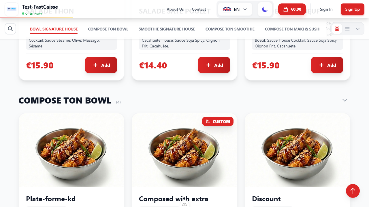 Sélection des catégories du menu