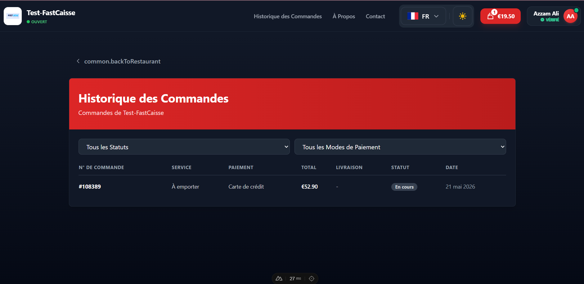 Historique des commandes