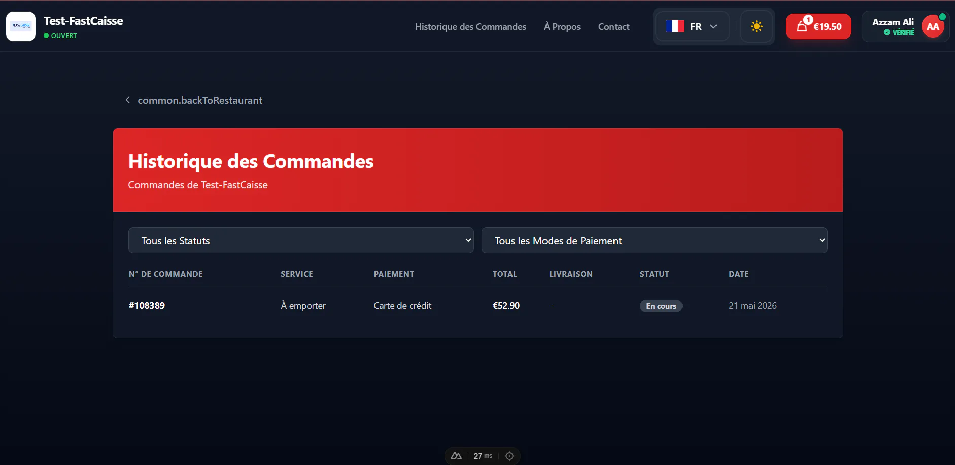 Historique des commandes