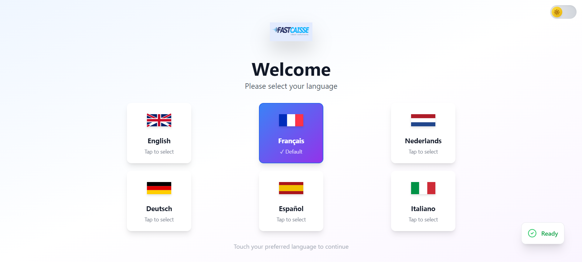 Écran de sélection de langue du kiosque